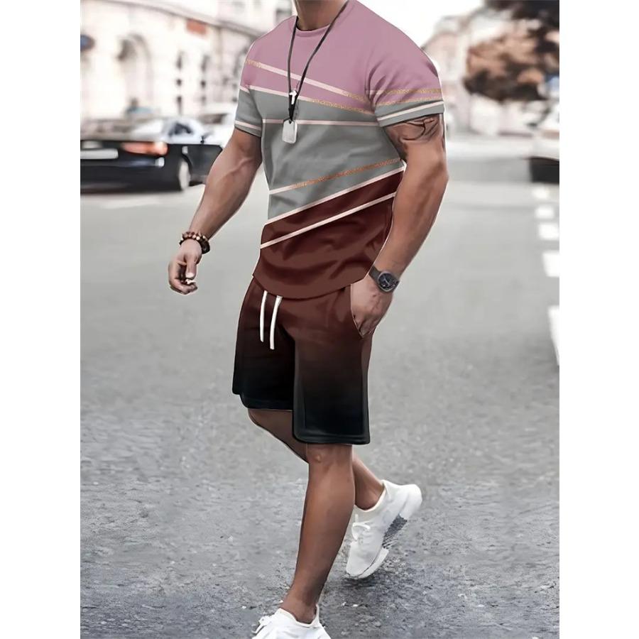 2024 New Fashion Texture 3D Printed Suit Men's Oversized Clothing Short Sleeve Shorts Men's Sportswear Summer Men's Casual Suit