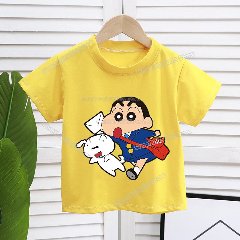 Crayons Shinchan Children T Shirt Kawaii Cartoon Boy Girl Short Sleeve Tee Shirt Summer Kids Clothes Anime Toddler Cotton Tops