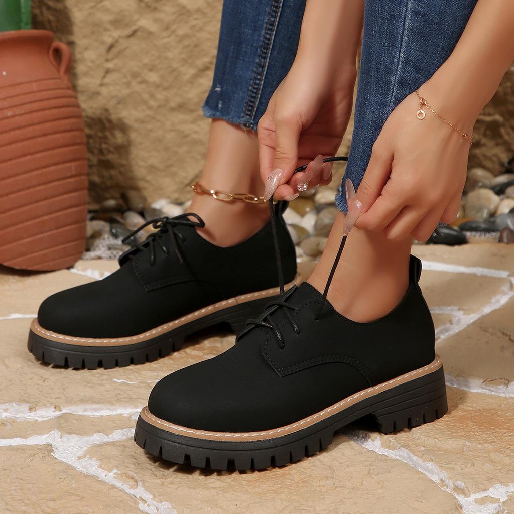 2025 neue Damen Casual Einzel Schuhe Retro Wildleder Schnürschuhe Dicke Ferse Kleine Lederschuhe Damen 20252025
