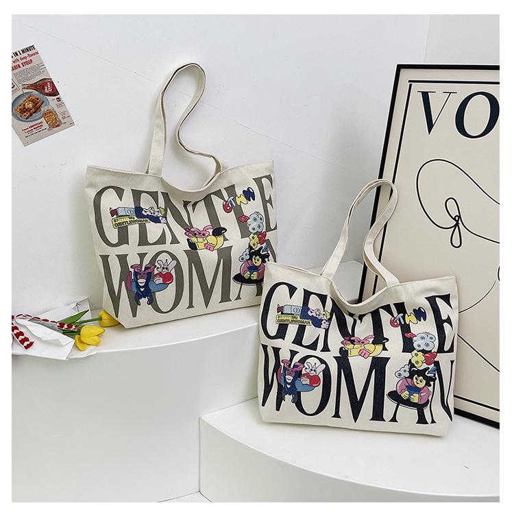 Women's Large Capacity Canvas Tote Bag with Hot Stamping - Casual Shoulder Bag for Students