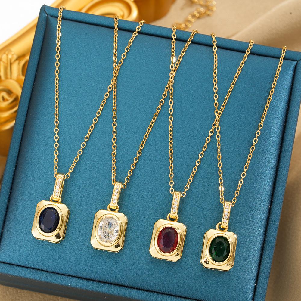 Women Fashion Round CZ Inlaid Stainless Steel Pendant Necklace Versatile Clavicle Chain & Long Sweater Chain Daily Jewelry
