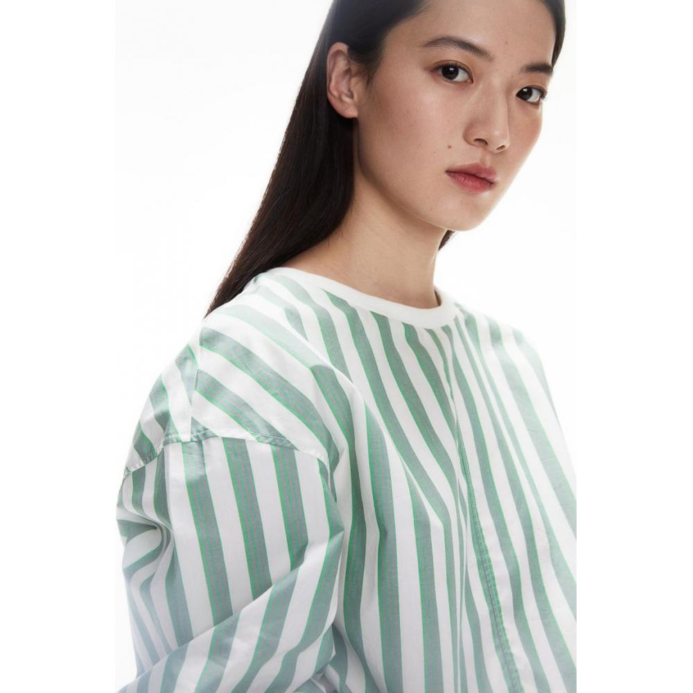 H M Drawstring Detail Top Green Stripe