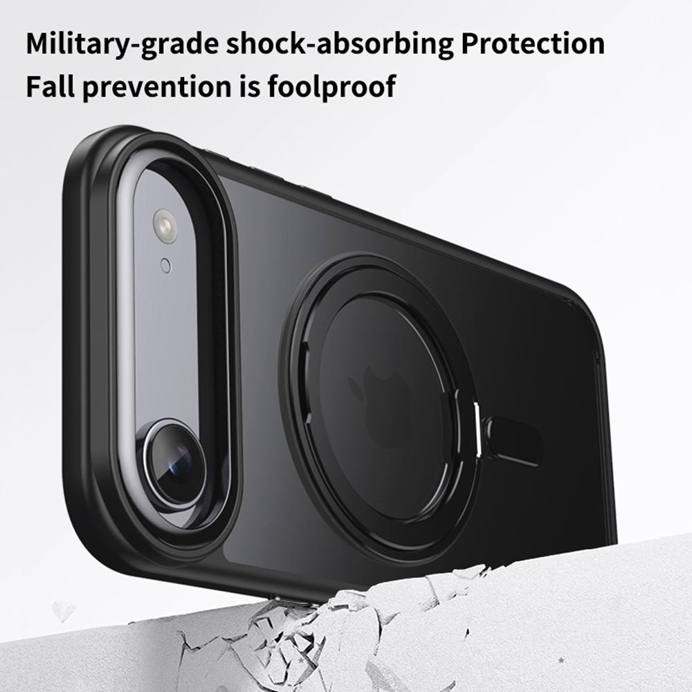 KEYSION Shockproof Transparent Matte Case for MagSafe for iPhone 17 17 Air 360° Magnetic Ring Stand Wireless Charging Phone Back Cover