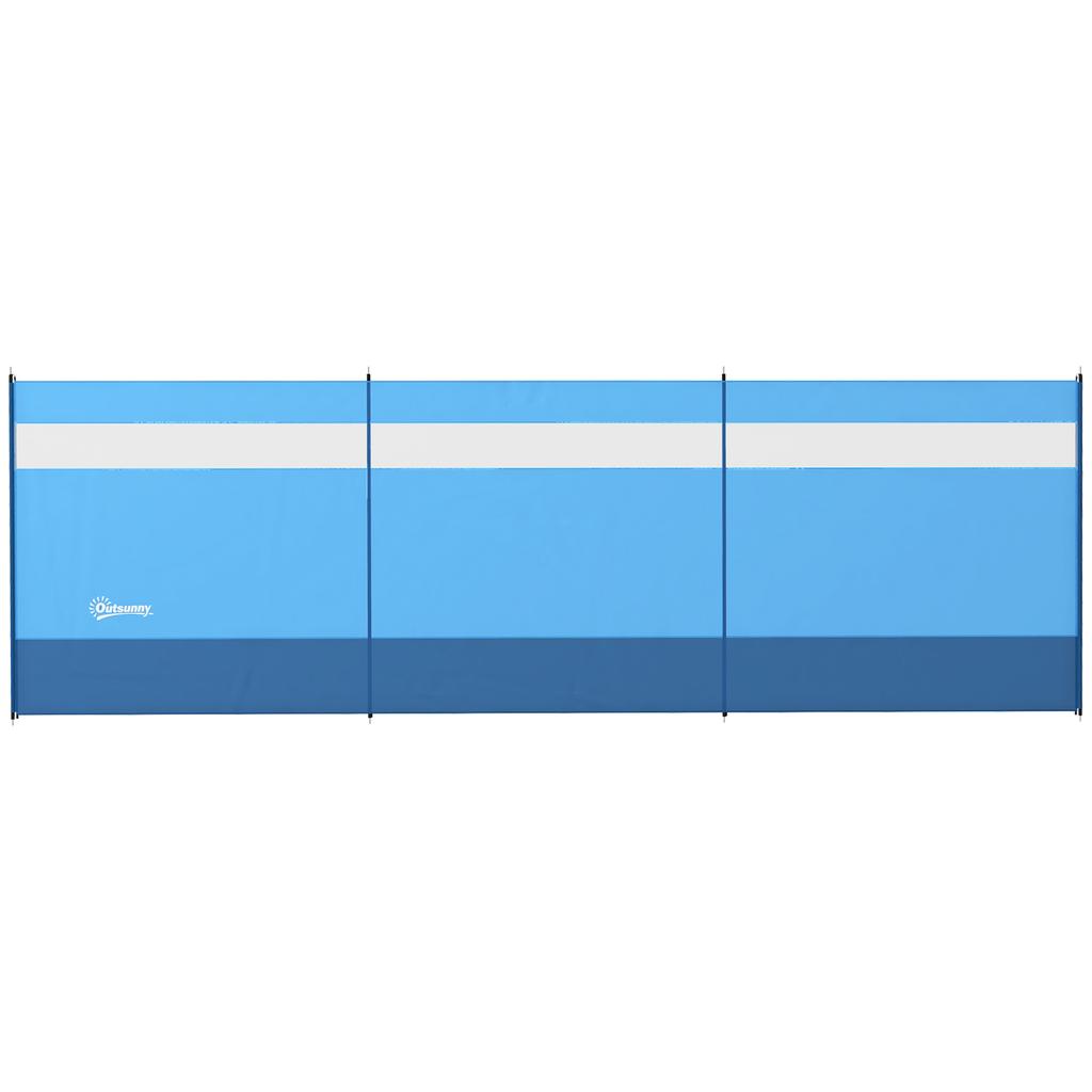 Camping Windbreaker with Clear Windows, Carry Bag and Steel Poles, for Beach Caravan Campervan, 440 x 140cm, Blue