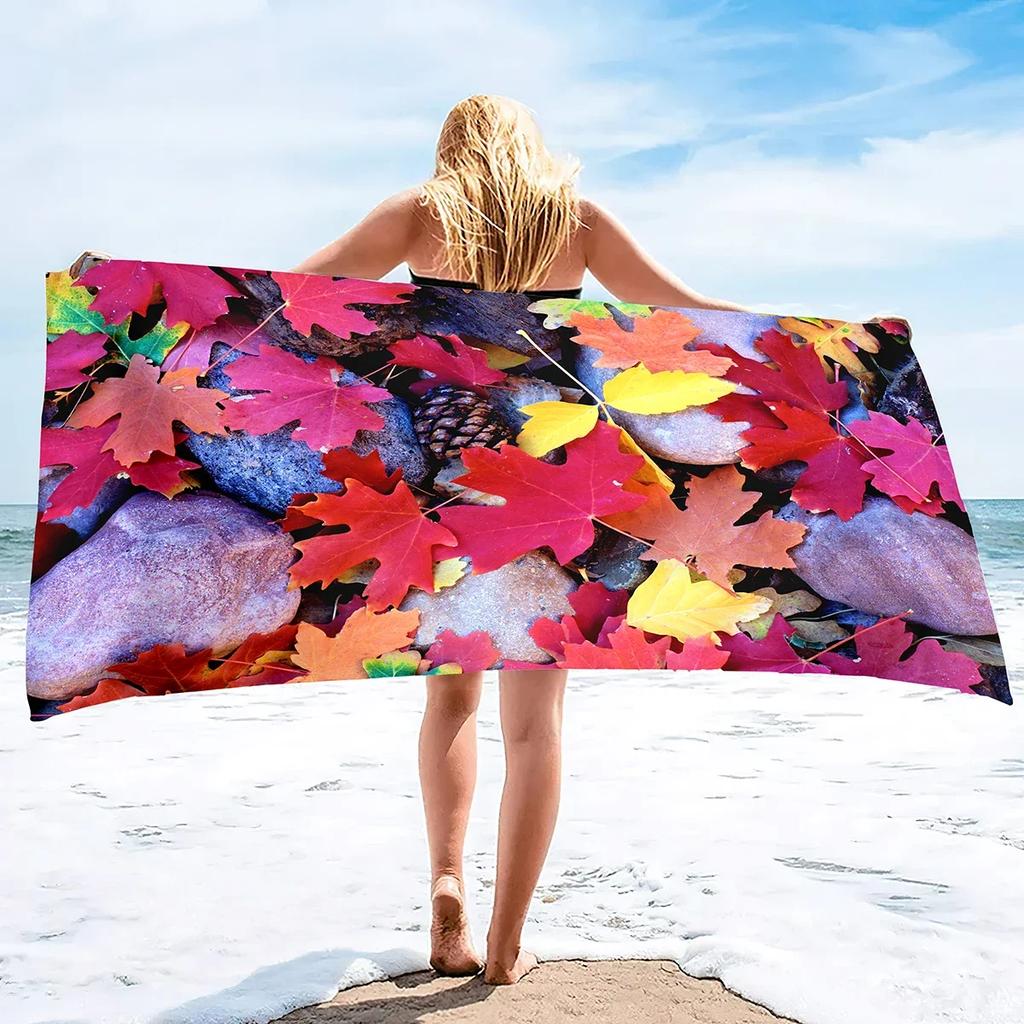 Microfiber Beach Towel,Absorbent Fall Bath Towel Oversized,Quick Dry Maple Leaf Beach Towel for Adult,Sand Free Swim Beach Towel