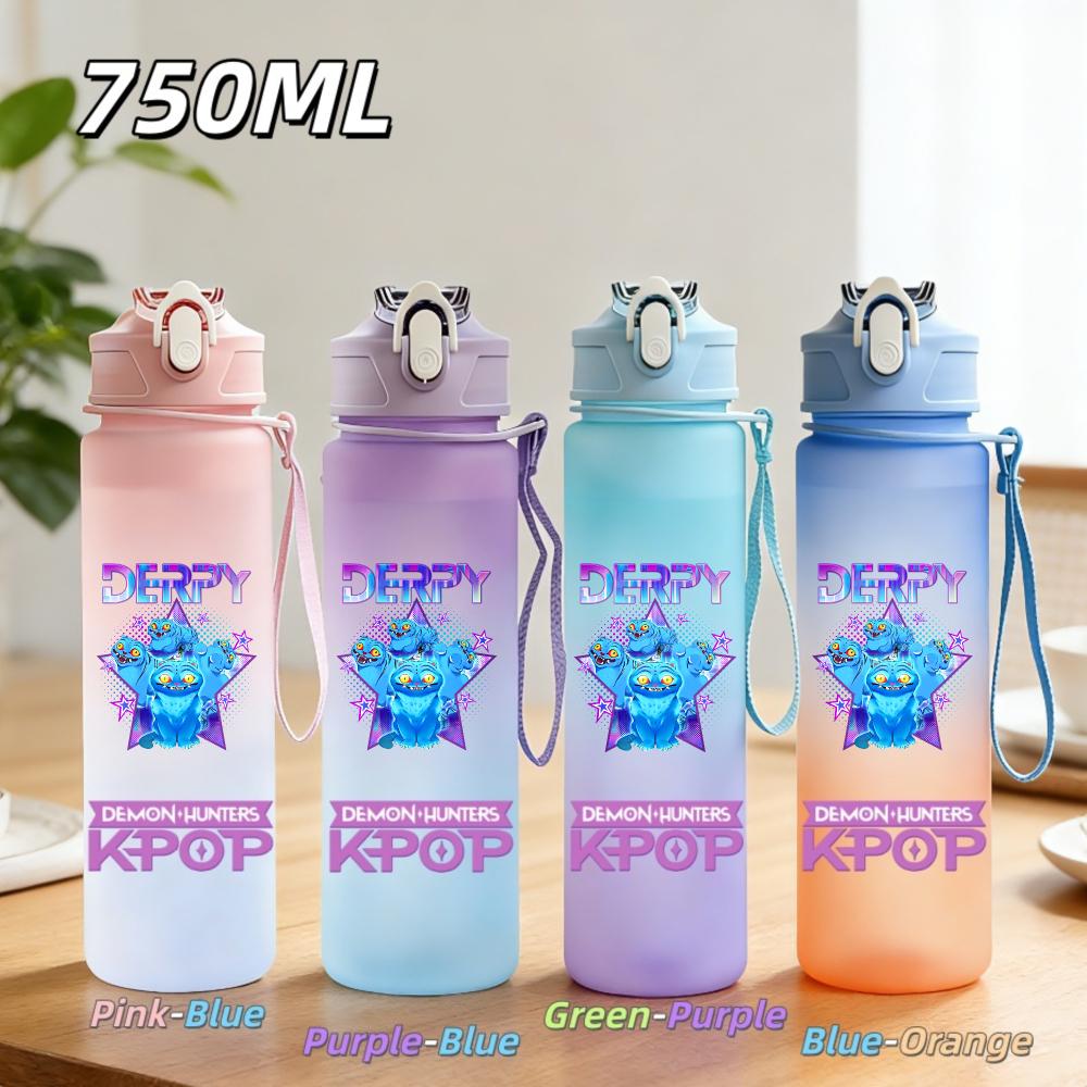 750ML Anime KPop Demon Hunters Sports Water Bottle Leak Proof Colorful Straw Cup Portable Water Bottle designed for Outdoor Sport Fitness