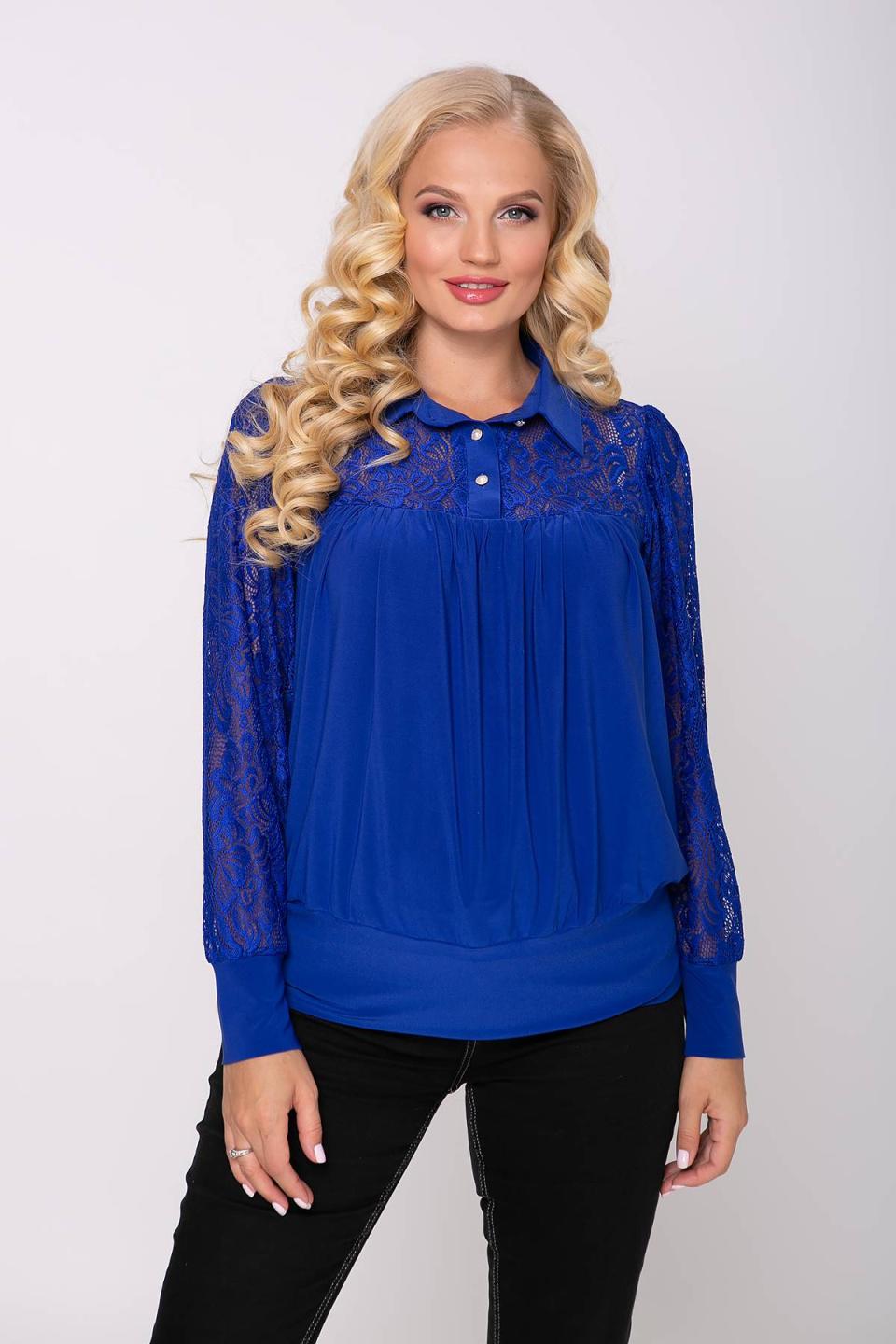 

Блузон-поло з гіпюром Tatiana АННА 5XL електричний синій колір