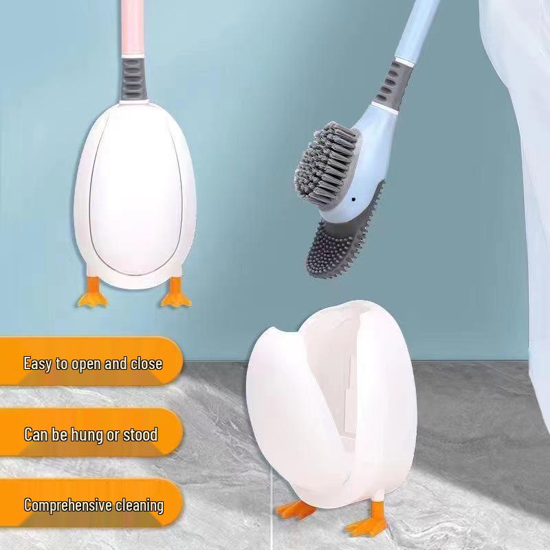 Diving Duck Wall-Mounted Silicone Toilet Brush - Multifunctional, Punch-Free, No Dead Angle Cleaning