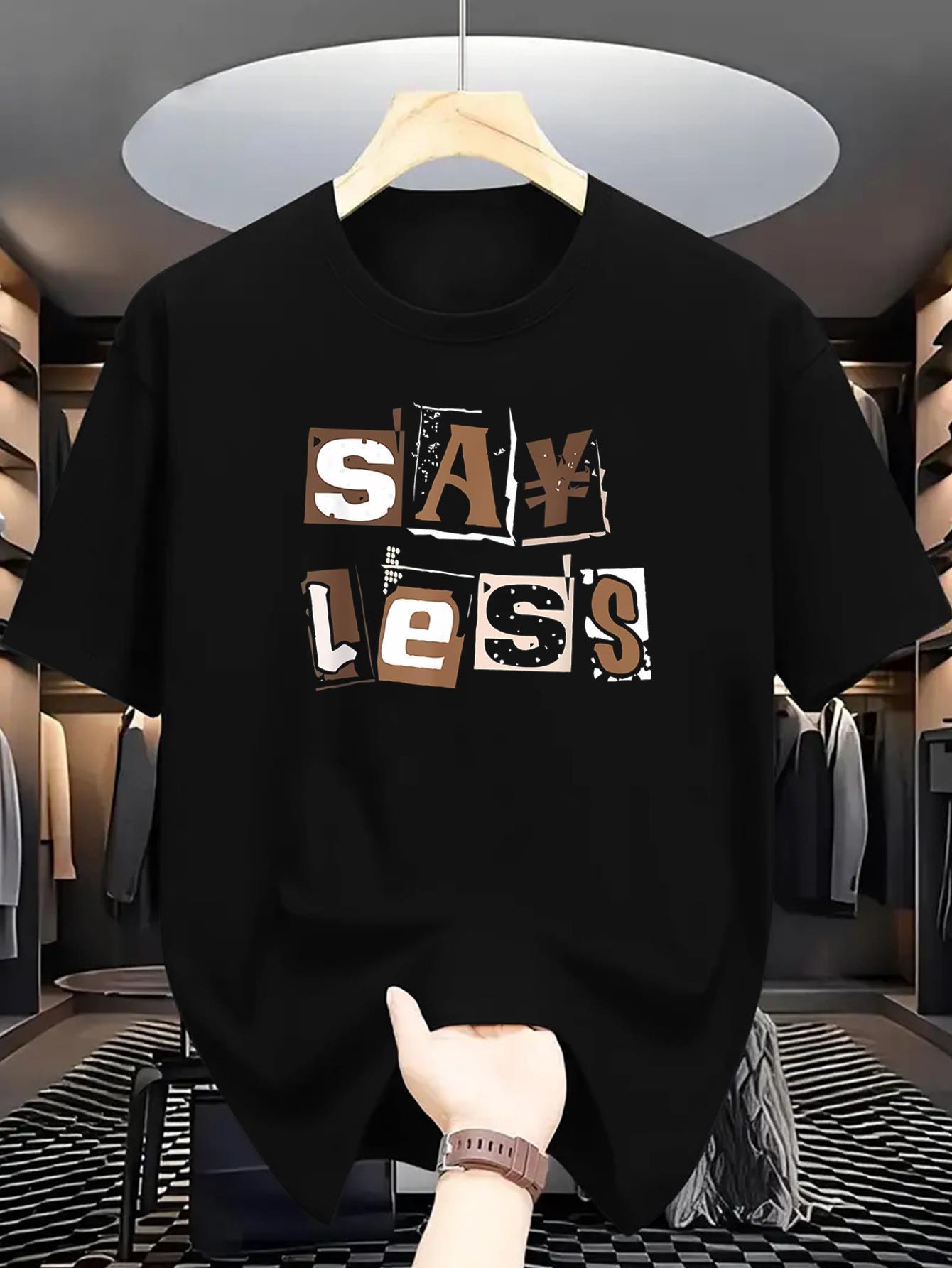 

Casual Say Less Graphic T-shirt - Black Short Sleeve with Brown Letter Print XXXL