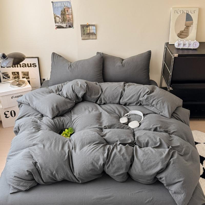 new solid color washed cotton four-piece set Shuangpin student dormitory single bedding three-piece set