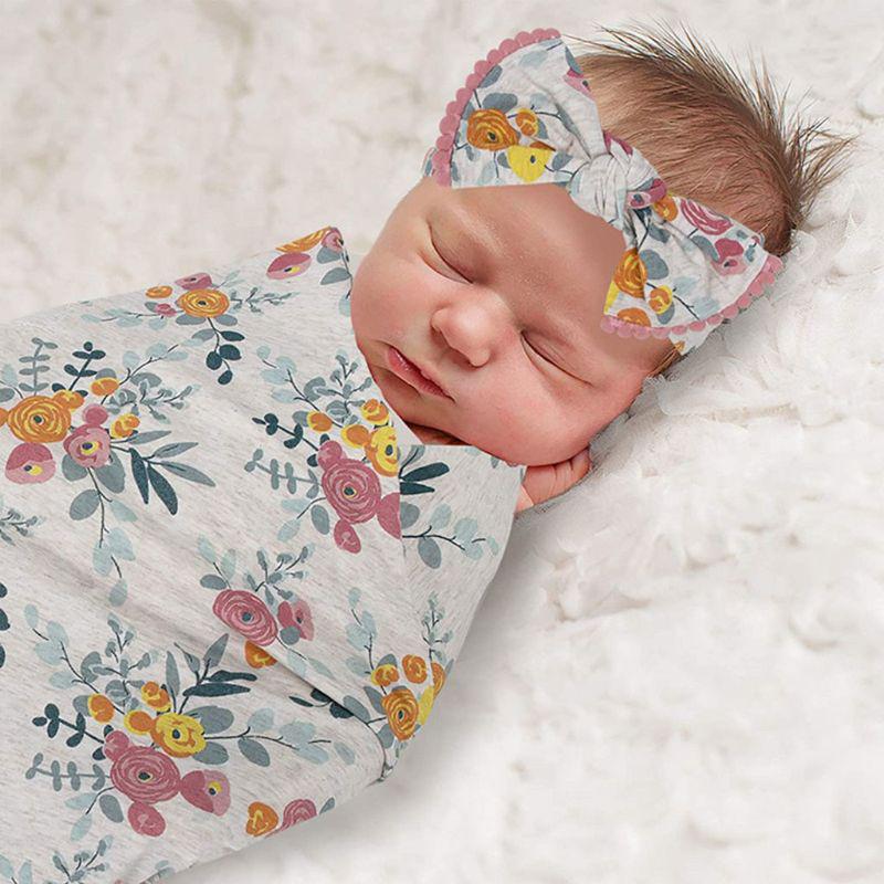 Buy 2Pcs/Set Newborn Baby Receiving Blanket Headband Hat Cotton Swaddle