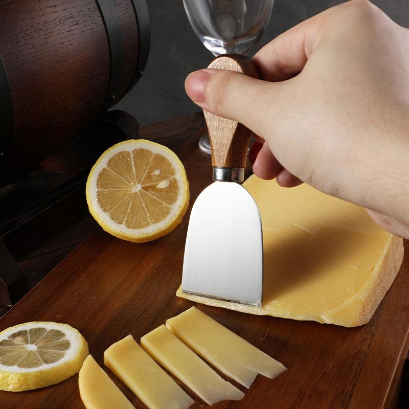 Square Acacia Wood Cheese Board & 4-Piece Stainless Steel Cheese Knife Set