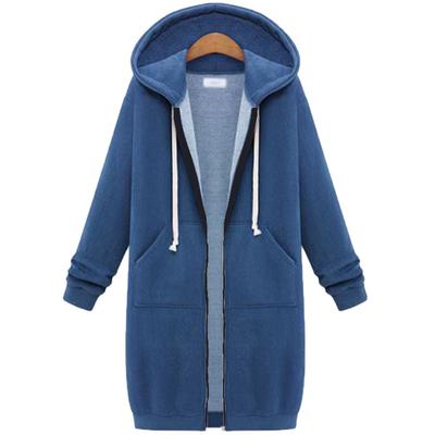 Damen Herbst- und Winter-Midilanges Kapuzensweatshirt Übergröße Einfarbig Lässiger Warmer Mantel
