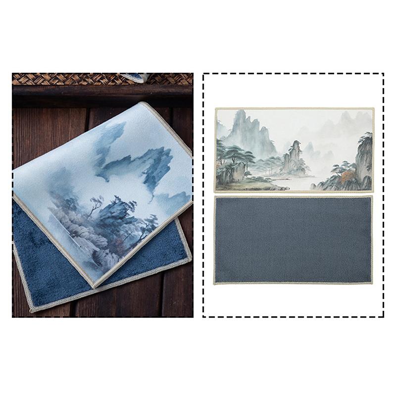 30*18Cm High-End Tea Towel With Retro Style And Colorful Painting, Special Tea-Drinking Cloth, Premium Tea Set