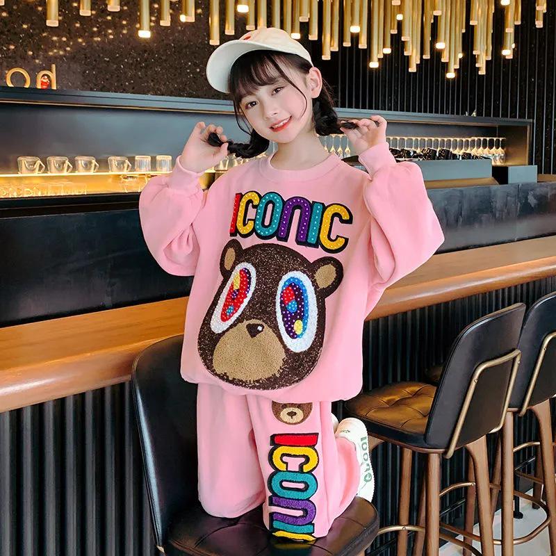 Dívčí módní dvoudílné sportovní soupravy na jaro a podzim - Trendy streetové oblečení pro děti od základní školy po velké děti