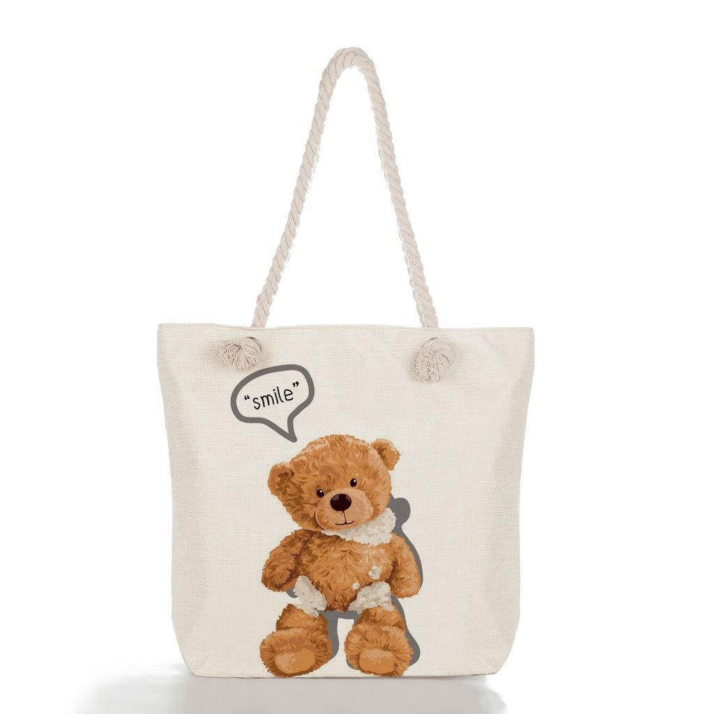 Bear Doll Print Thick Rope Single-shoulder Beach Bag 7256