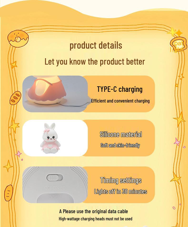 Children's Soft Silicone Night Lamp with Timer and Eye Protection