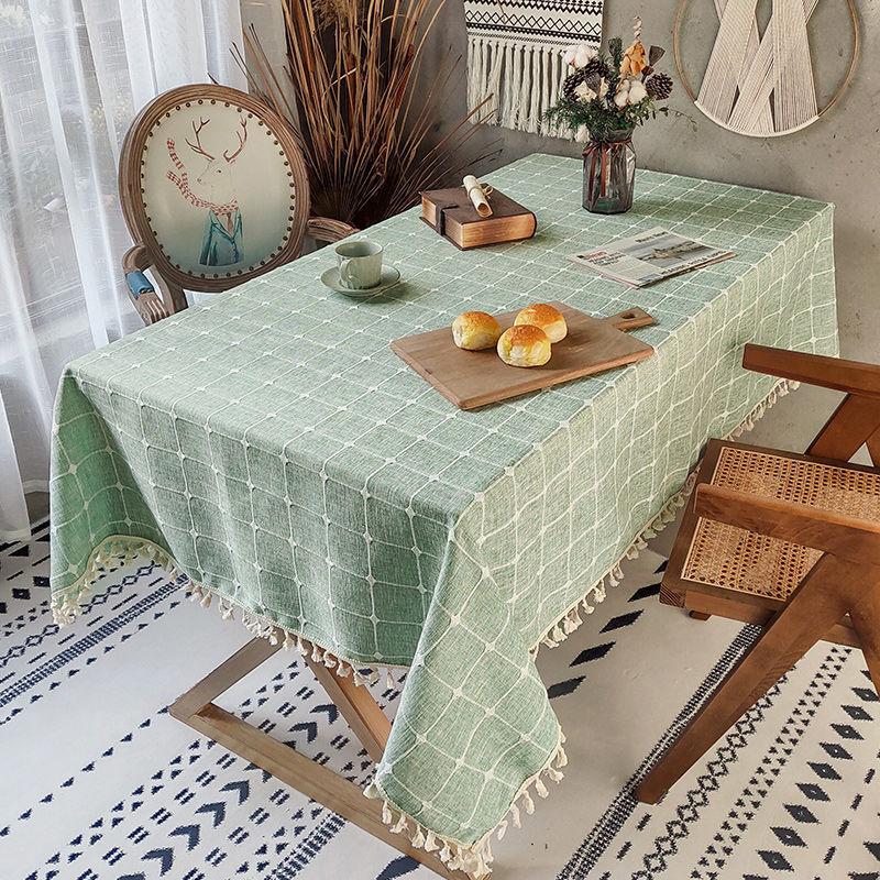 Plaid Cotton And Linen Tablecloth, Rectangular Table Fabric, Coffee Table Mat, Dustproof Cover