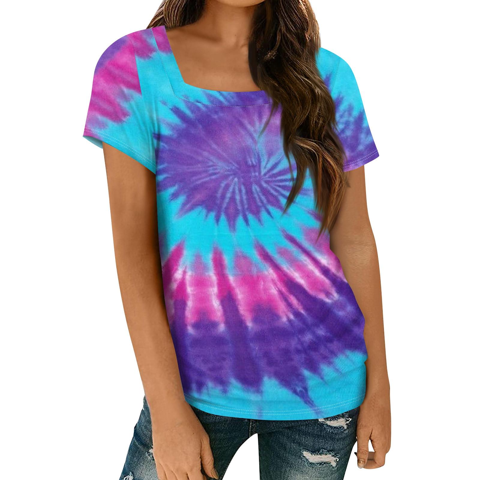 

Женские топы, весенне-летняя повседневная футболка с коротким рукавом и квадратным вырезом, базовая футболка с принтом XL фиолетовый