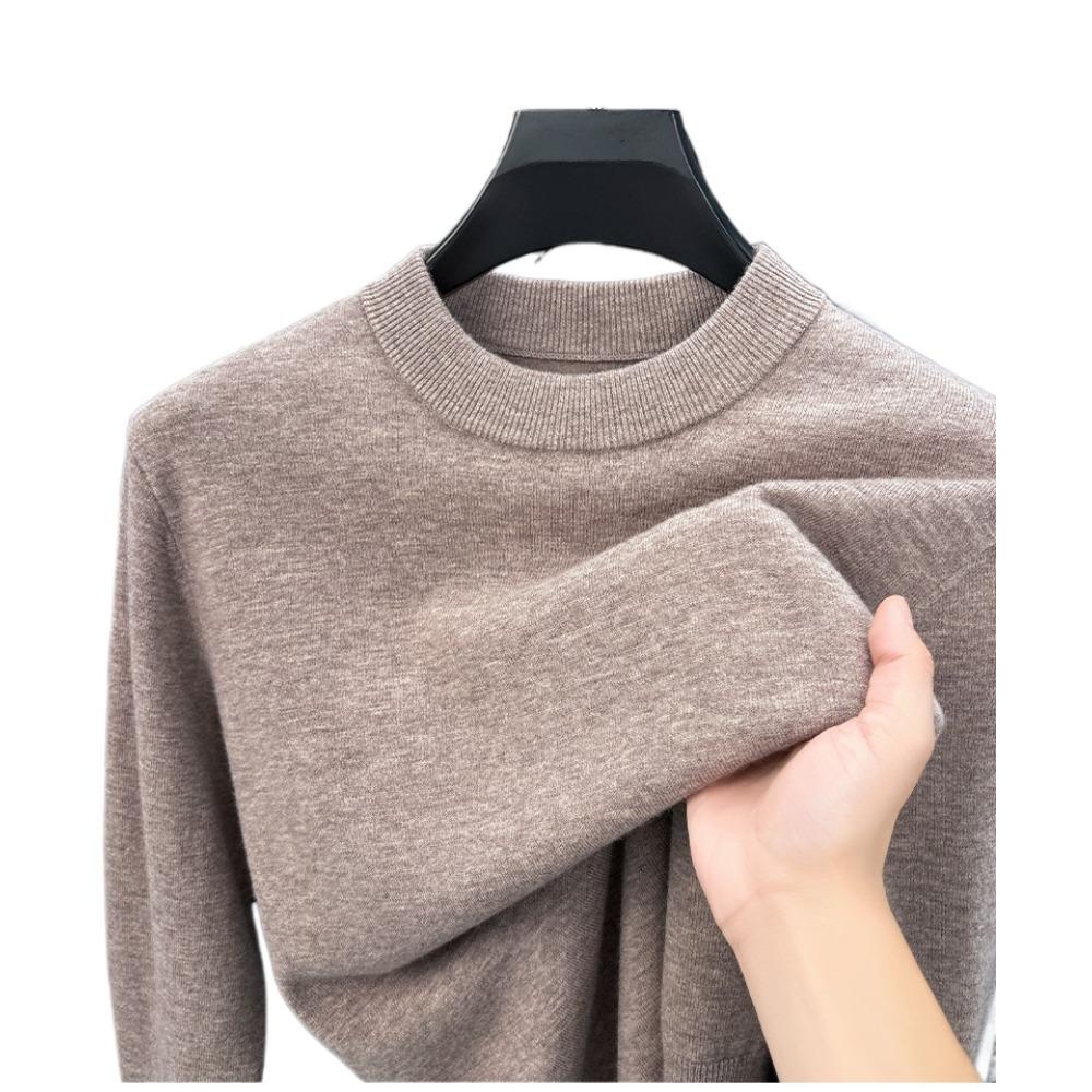 Men 100% Pure Wool Half Turtleneck Sweater, Warm Solid Knit Jumper for Autumn Winter Daily Wear
