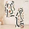Women Plus Size Abstract Printed V Neck Three Quarter Sleeve Flared Top And Flared Pants Two Piece Set