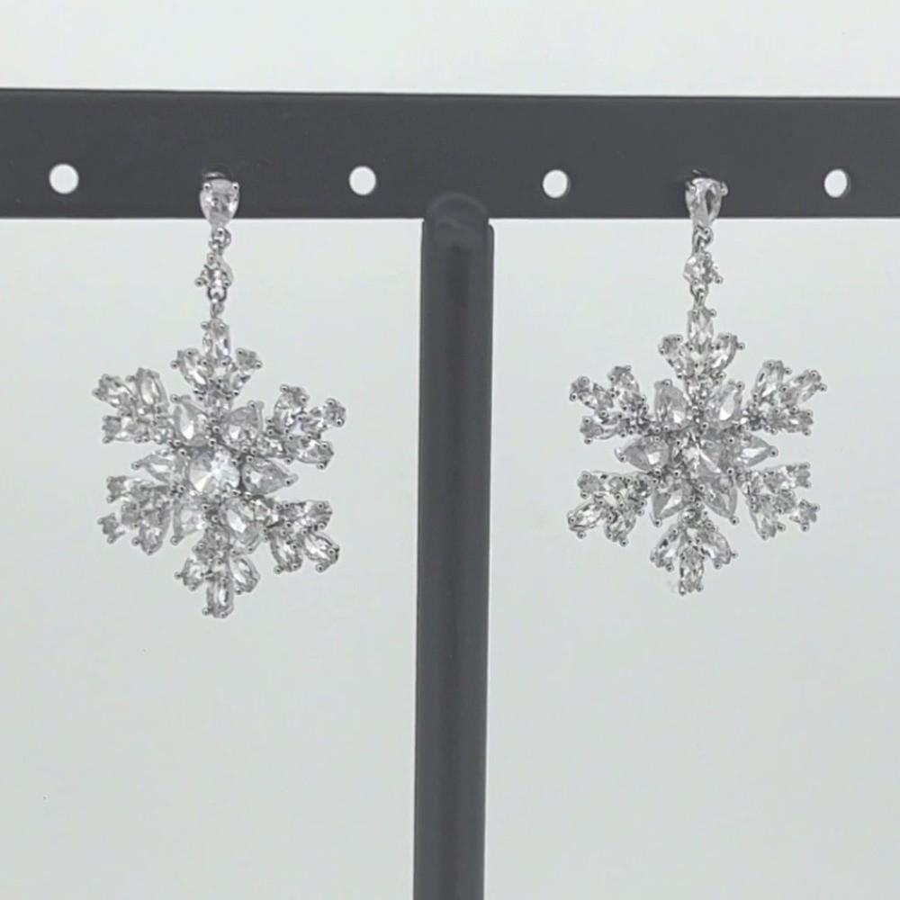 Imitating Pearls Crystal Snowflakes Earrings Silver Zircon Dangle Earrings  New Year