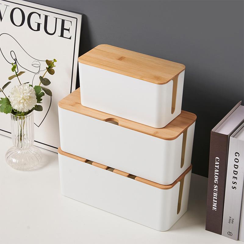 1pc Power Strip Storage Box Desktop Charger Cable Dispenser Case With Holes Wire Management Safe Dust Socket Cable Storage Box