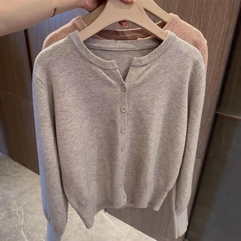 Women Autumn Winter Long Sleeve V Neck Wardrobe Staple Solid Color Thin Loose Cardigan Sweater Coat