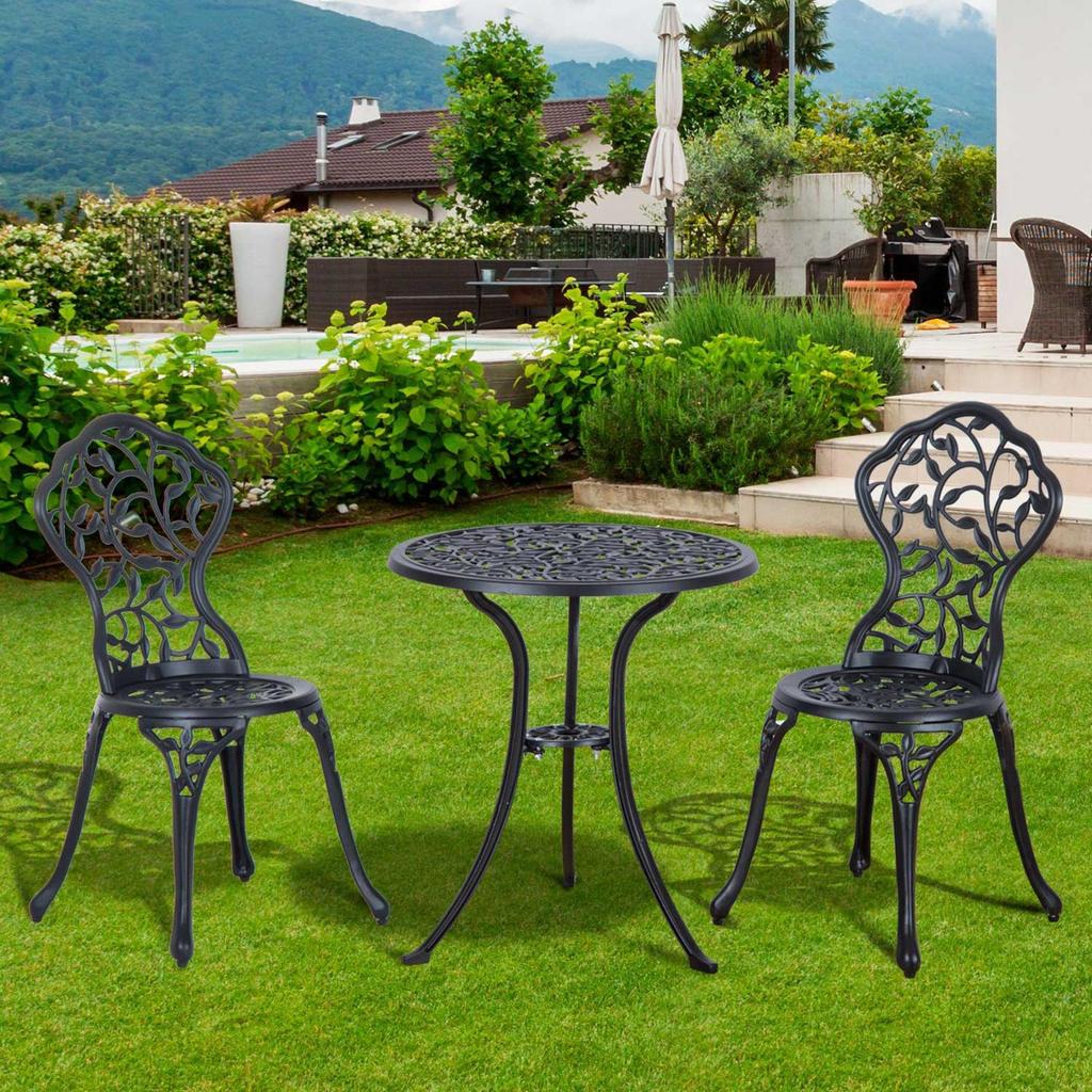 Bistro Set for 2 People, Balcony Furniture Set, Bistro Table with 2 Chairs, Black