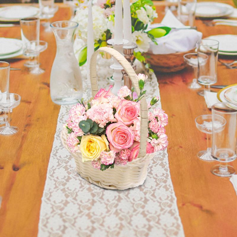 Rustic Flower Girl Basket Small Rattan Woven Flower Basket Woven Basket For Plant Heart-Shaped Candy Baskets Easter Basket