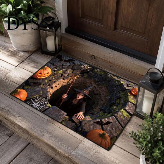 Non-slip Entrance Mat for Indoor 3D Halloween Rug, Spooky Skeleton Depth Pattern Durable Washable Door Rug Absorbent Front Bathroom Entryway