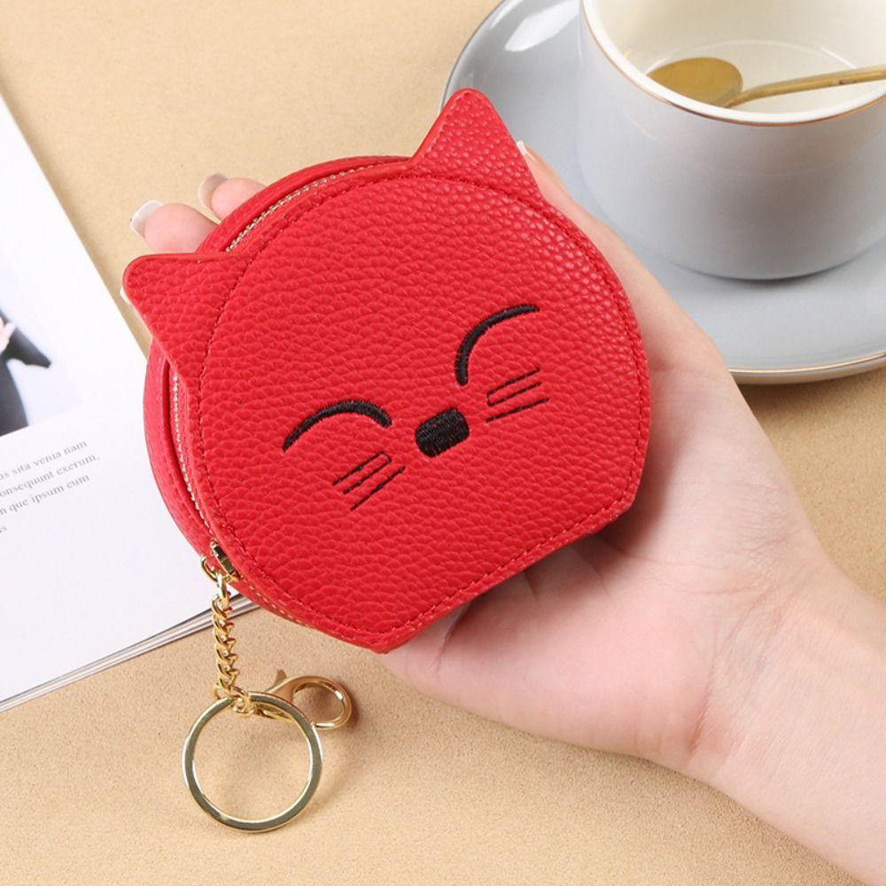 PU Leather Pu Cosmetic Bag Keychain Mini Storage Bag Practical Cat Shape Makeup Bag  Student