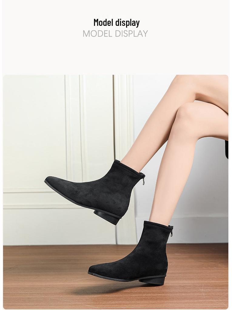 Grape Mom's Korean Retro Square Toe Suede Chunky Heel Martin Boots for Women - Height-Enhancing, Versatile Autumn/Winter Short Boots