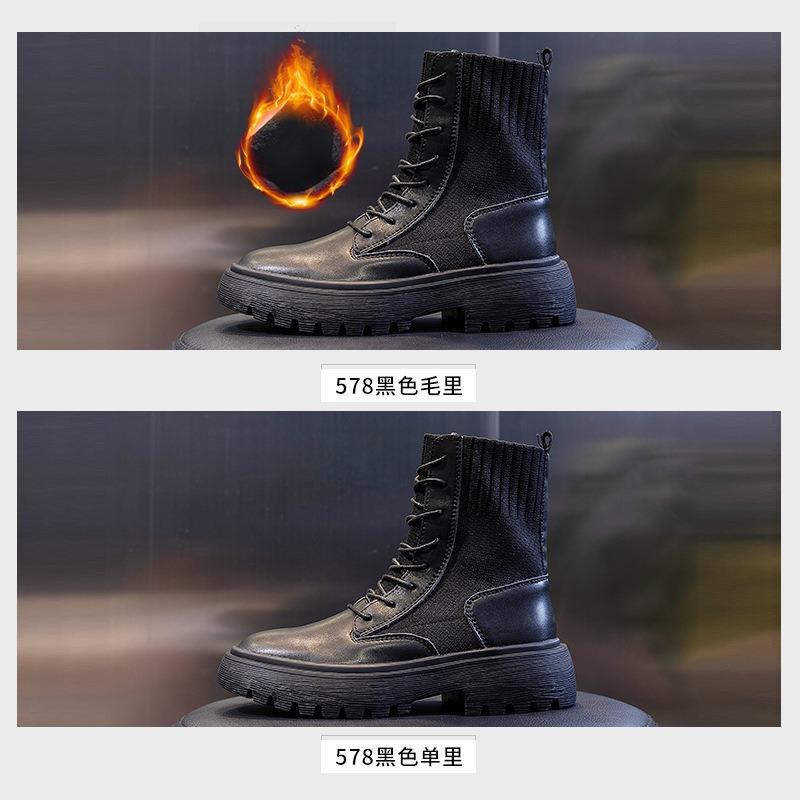 Leather Martin boots women's new autumn and winter casual versatile thick heel short boots retro boots high heel