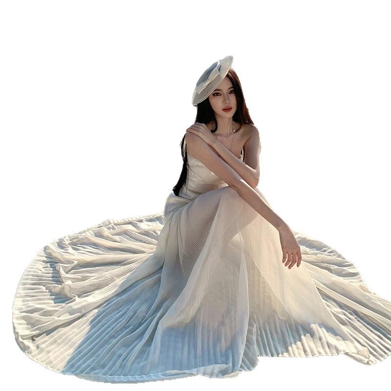 Seaside Vacation Long Dress High Sense Socialite Dress Mopping Mesh Skirt Tube Top Sequined Dress Women