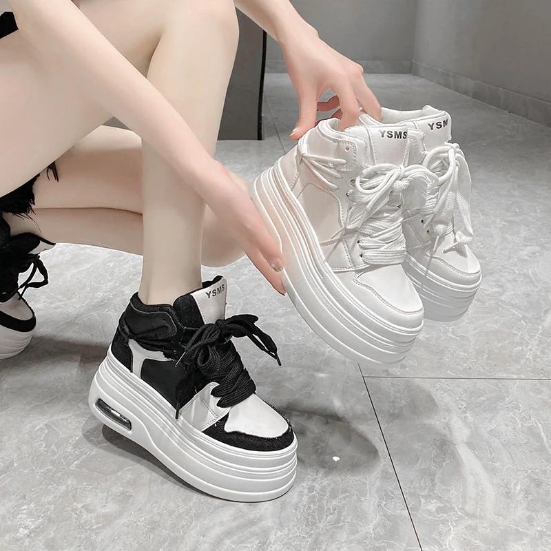 Fashion Fashion Women Chunky Platform Motorcycle Boots White 7CM Lace Up Thick Bottom Shoes Woman Autumn Winter Ankle Botas De Mujer