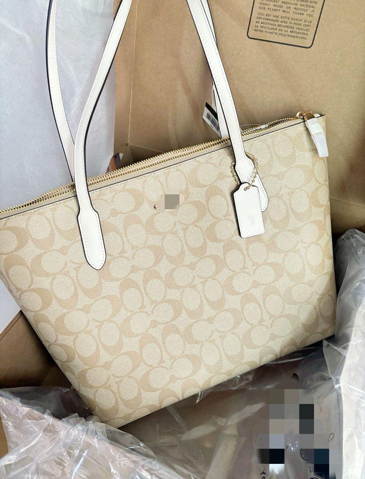 

Женская сумка-тоут Coach Zip30 большой вместимости - Классическая цветочная сумка через плечо, универсальная для моды или поездок на работу. 29x12x24 белый/хаки