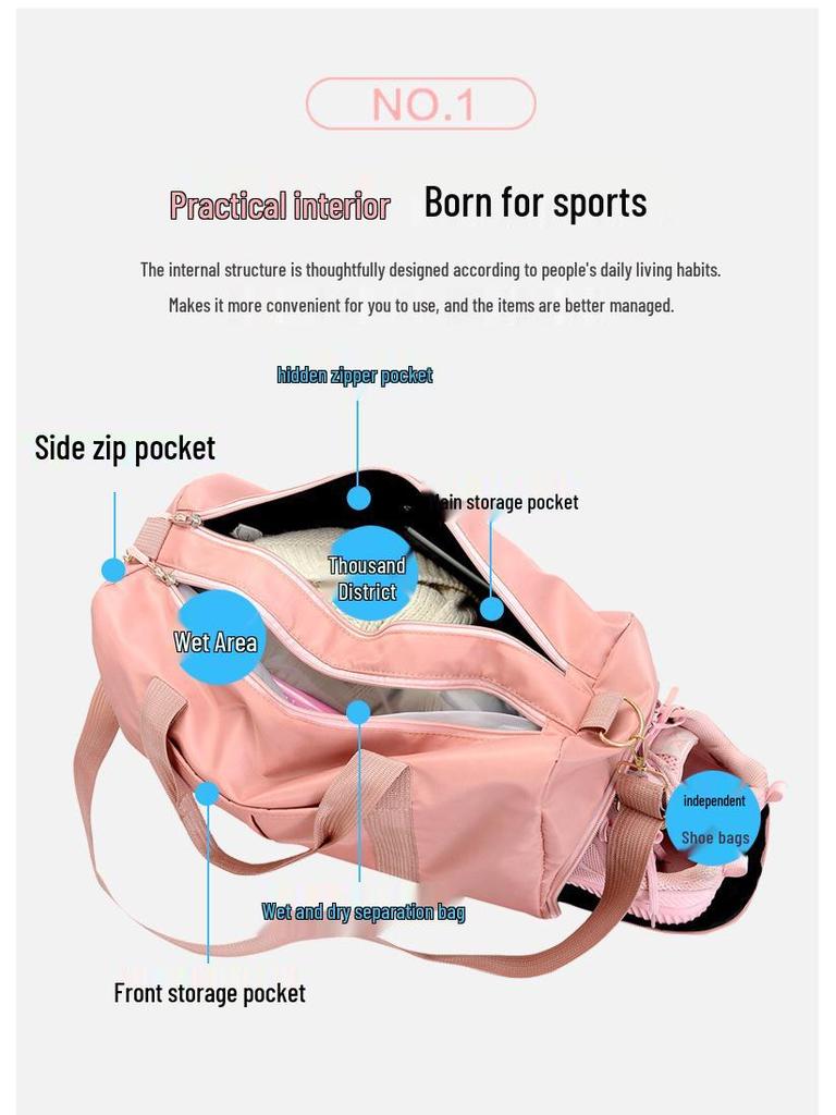 Women's Lightweight Travel Bag with Shoe Compartment - Multifunctional Gym Bag with Wet/Dry Separation