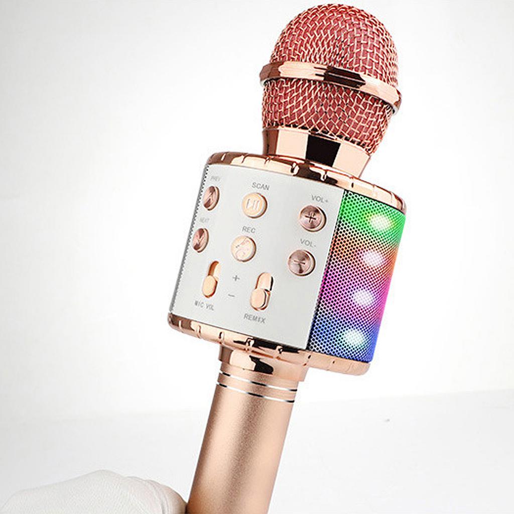 LED Flashing Wireless Condenser Mic 858L Speaker Pink