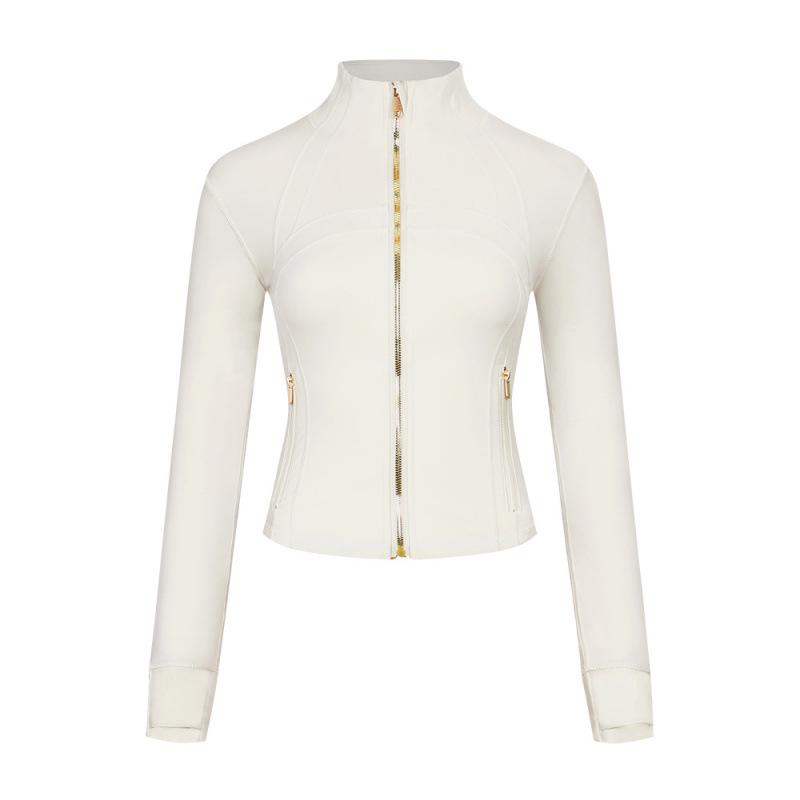 Lulu Logo Slim-Fit Ladies' Stand-Collar Jacket with Gold Zipper, Long-Sleeved Sports Fitness Outerwear