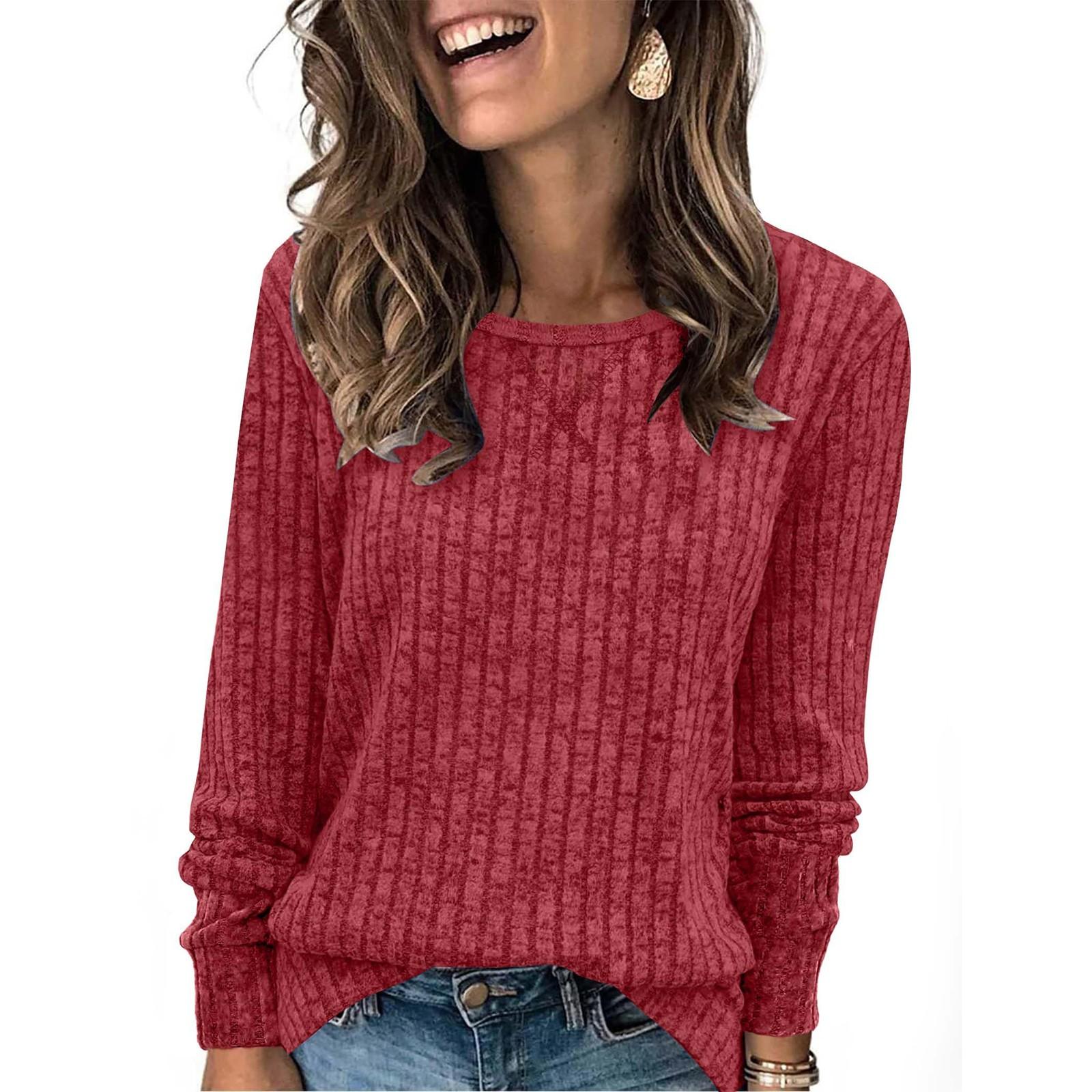 

Жіночі світшоти, повсякденні пуловери з круглим вирізом, в’язані однотонні топи XL червоний