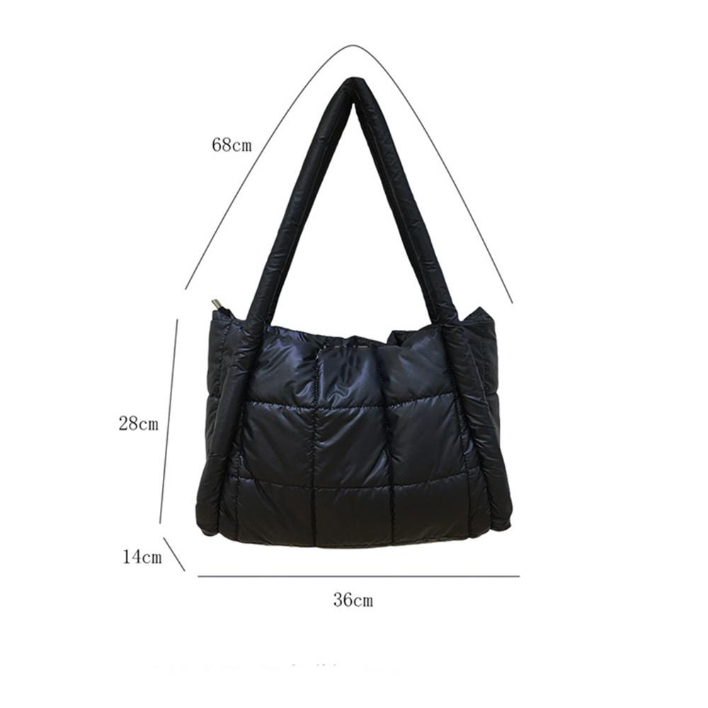 Korean Quilted Shoulder Bags Plaid Padded Square Bag Large Capacity Solid Cotton Blend Tote Bags For Travel Commuting Handbags