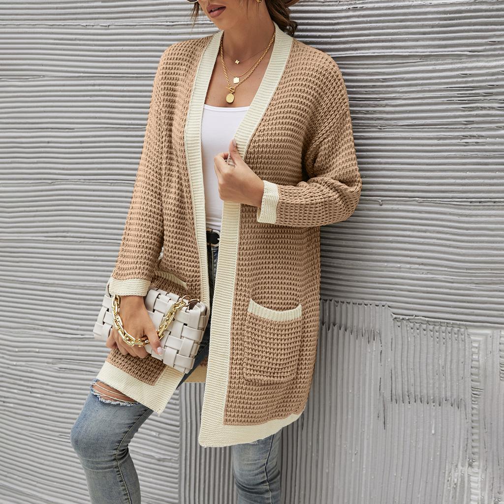 Women Winter Wool Cardigan Solid Patchwork Jacket Sweater Long Loose Thick Coat Cardigan