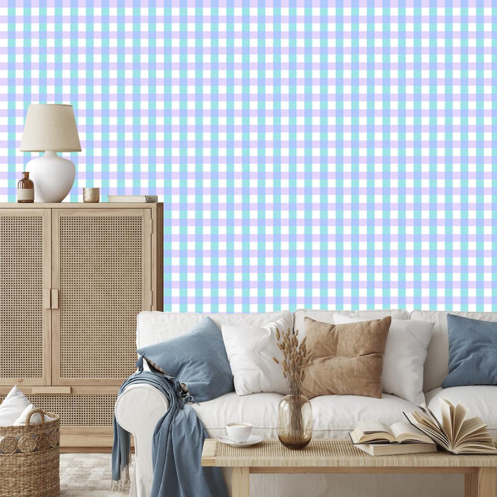 Candy Check Wallpaper White and Celadon for Living Room and Bedroom 50x1000