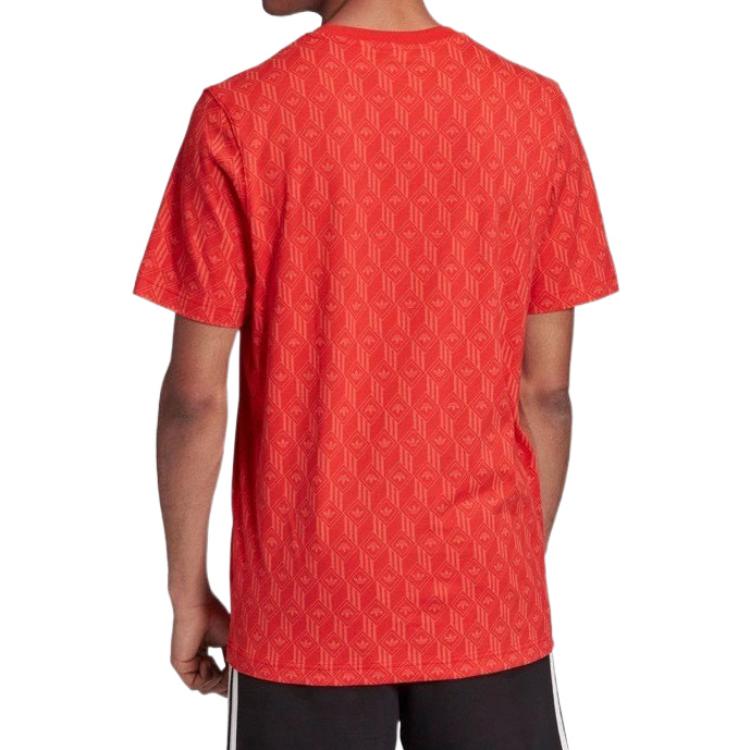 Adidas Originals Mono Allover Print Logo Graphic Crew Neck T-Shirt Men Tops Orange FM3426