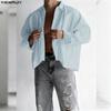 INCERUN Oversized Men Lapel Neck Long Sleeve Casual Loose Cropped Shirts