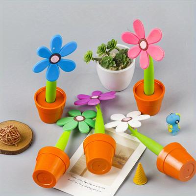 Sezonul de întoarcere la școală 3 buc pix creativ drăguț cu formă de plantă de desene animate, ghiveci floarea soarelui, pix cu bilă pentru scris