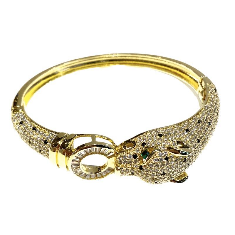 2026 Leopard 18K Gold Full Diamond Zircon Card Home Bracelet Women's Vintage Fashion