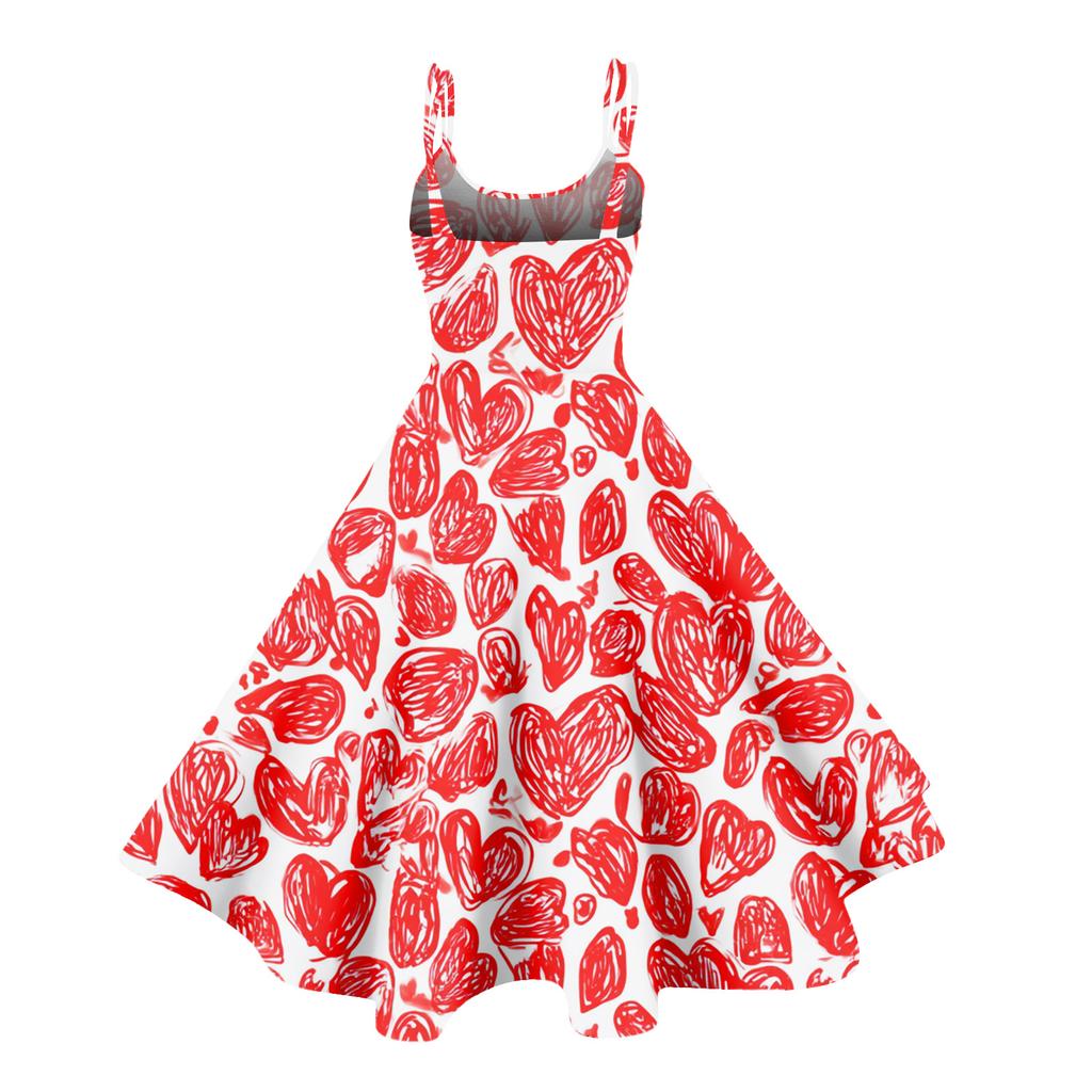 Women's Valentine's Day Love Heart Print Sexy Off Shoulder Vintage Dress