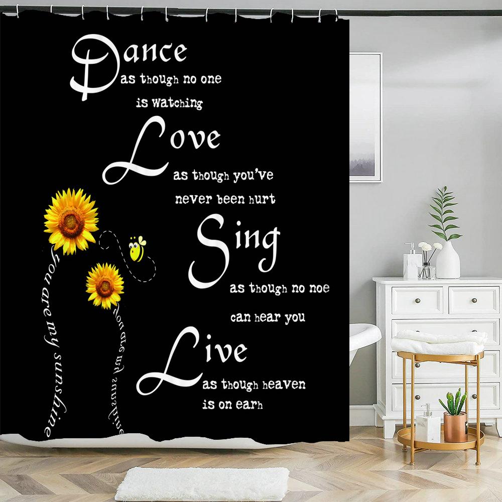 Magic Sunflower Butterfly Shower Curtain Sets Black Yellow Art Country Flower Bathroom Decor Curtains Bath Mats Rug Toilet Cover